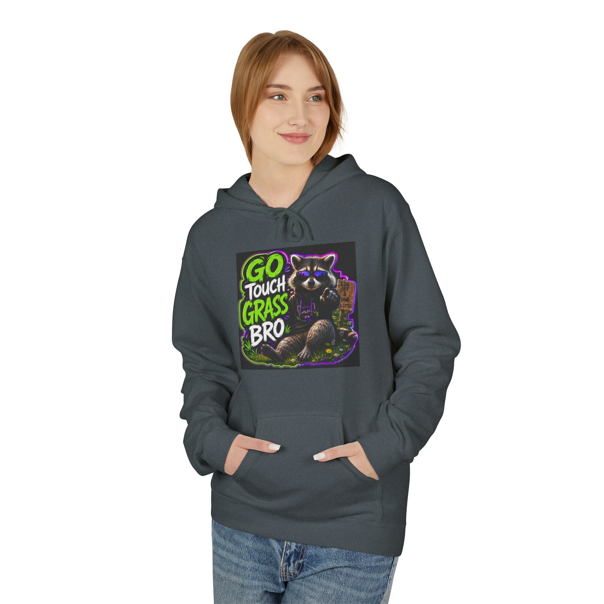 Go Touch Grass Bro Hoodie – Funny Green Text & Gamer Frog Graphic Pullover