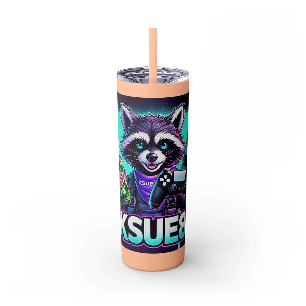 20oz Skinny Tumbler – Neon Gamer Raccoon Design with Straw (KSUE8)