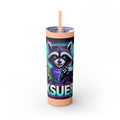 20oz Skinny Tumbler – Neon Gamer Raccoon Design with Straw (KSUE8)