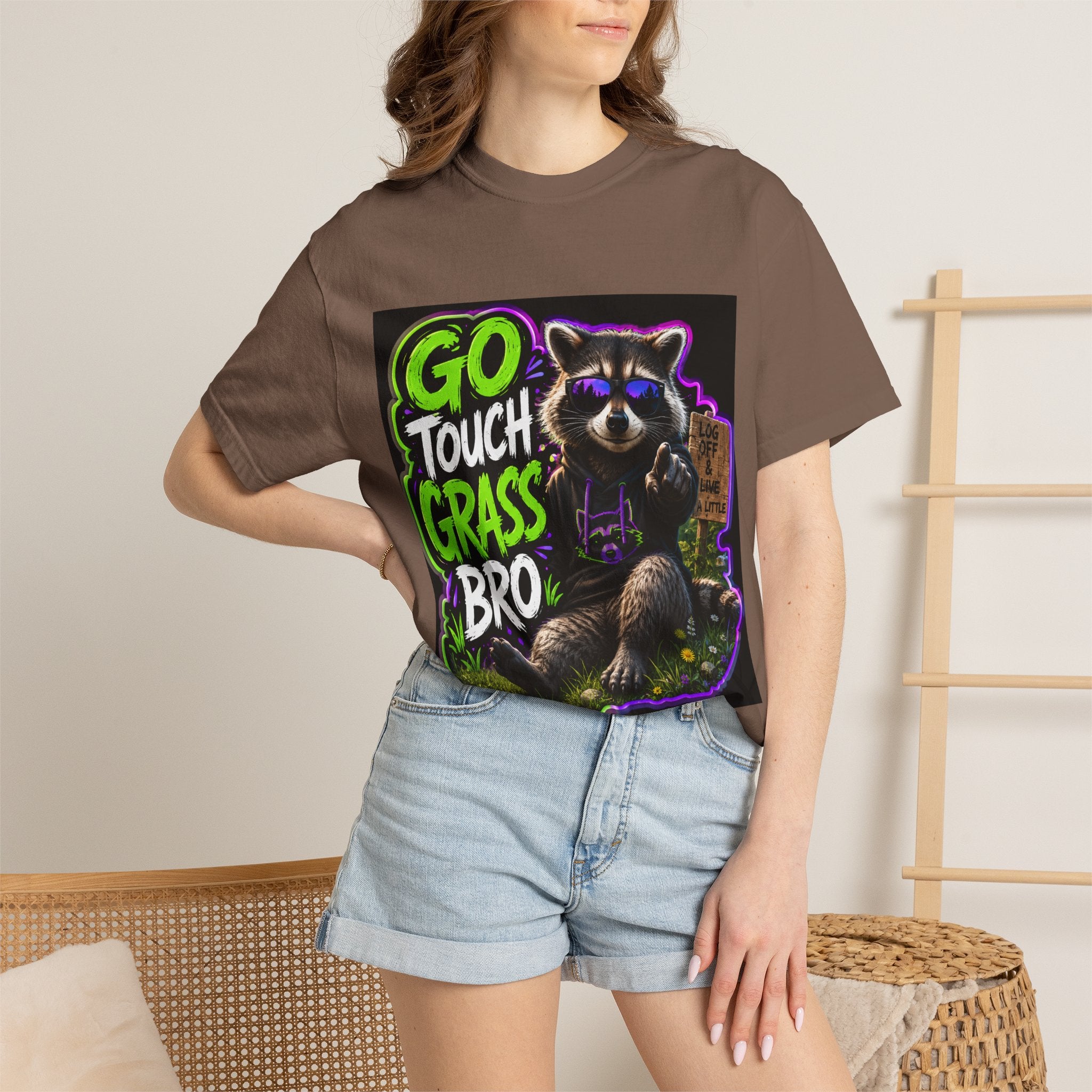 Raccoon 'Go Touch Grass Bro' Graphic T-Shirt