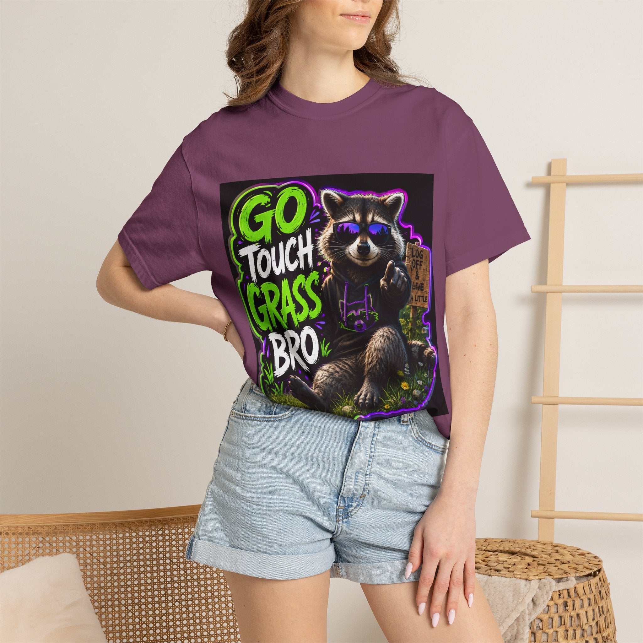 Raccoon 'Go Touch Grass Bro' Graphic T-Shirt