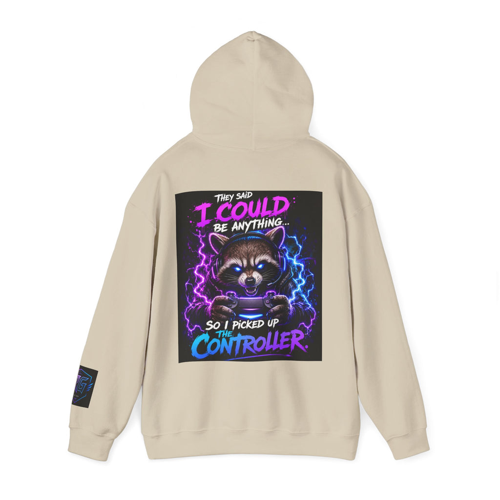 Gaming Hoodie — “I Could Be Anything… So I Picked up the Controller” Raccoon Gamer Sweatshirt