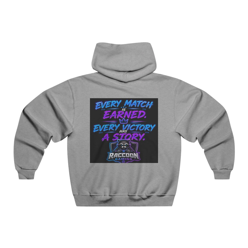 Gaming Raccoon Hoodie — Neon Retro Esports Sweatshirt ("Every Match Earned, Every Victory a Story")