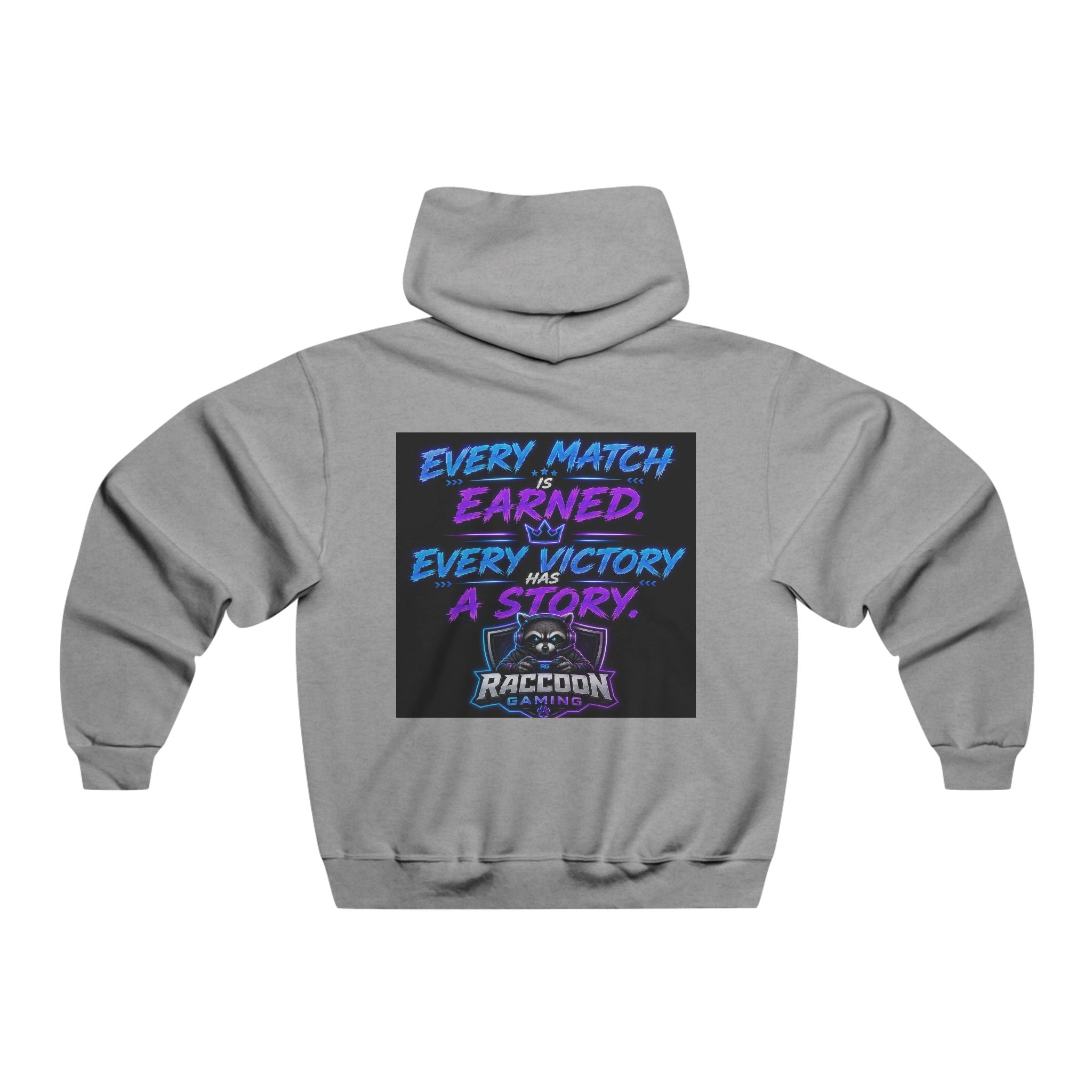 Gaming Raccoon Hoodie — Neon Retro Esports Sweatshirt ("Every Match Earned, Every Victory a Story")