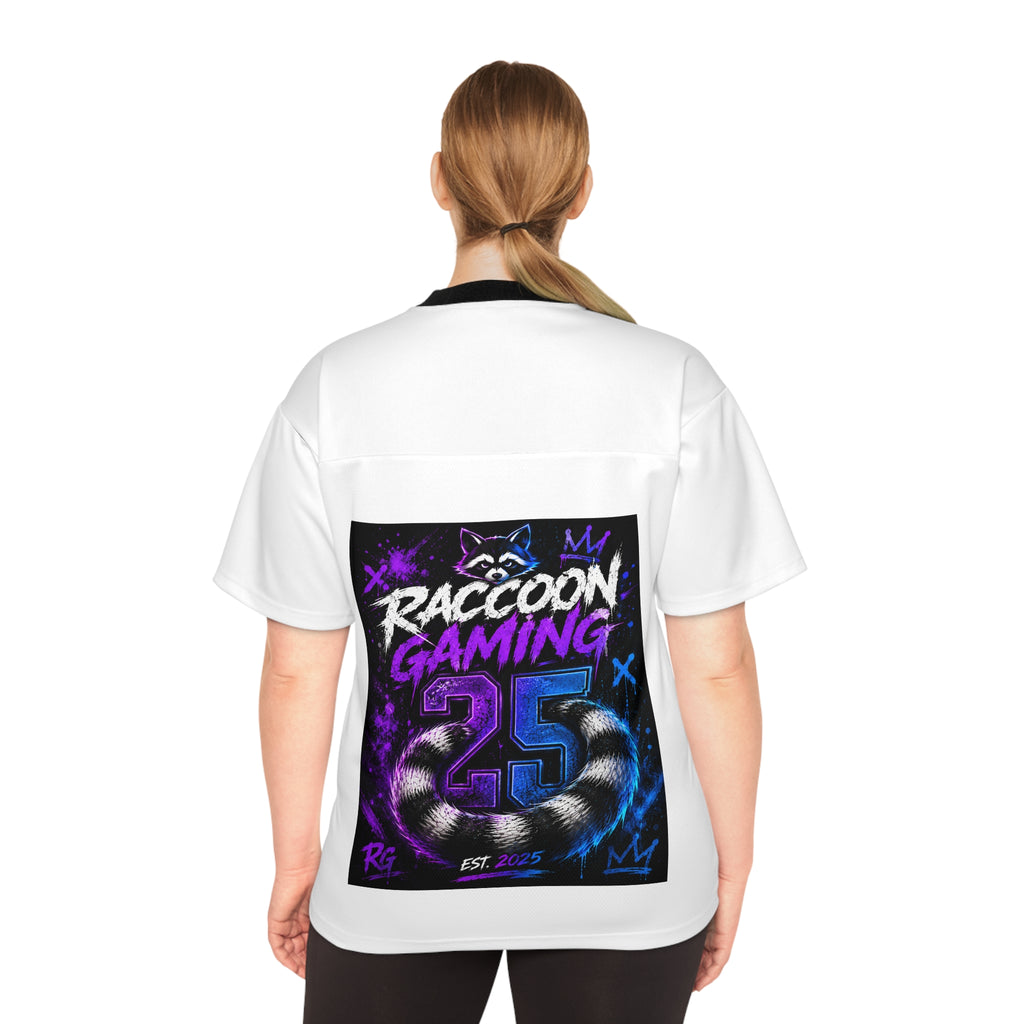 Raccoon Gaming Jersey — Retro Neon Esports Football Tee