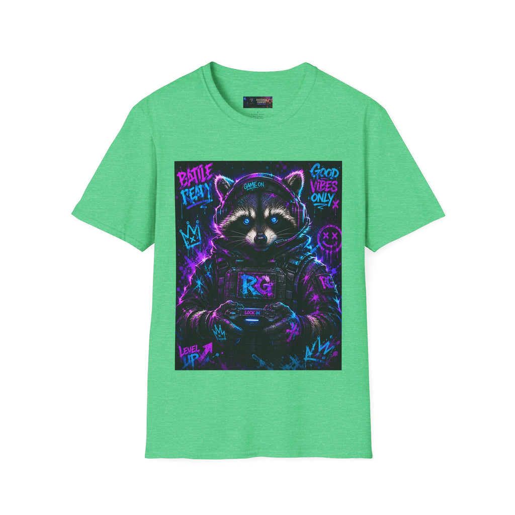 Raccoon Neon Graphic T-Shirt — "Good Vibes Only" Retro Gamer Streetwear