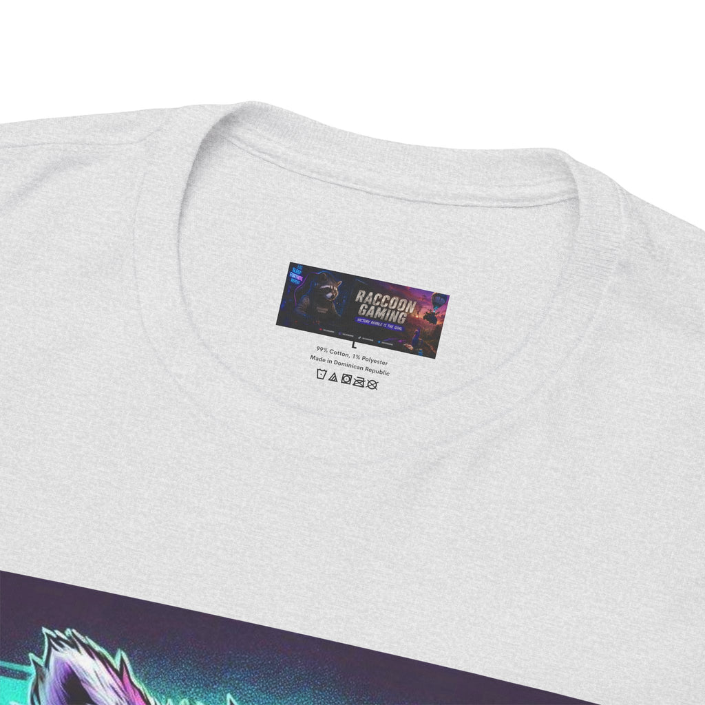 Raccoon Gamer Graphic Tee — 'KSUE8' Neon Retro Gaming T-Shirt