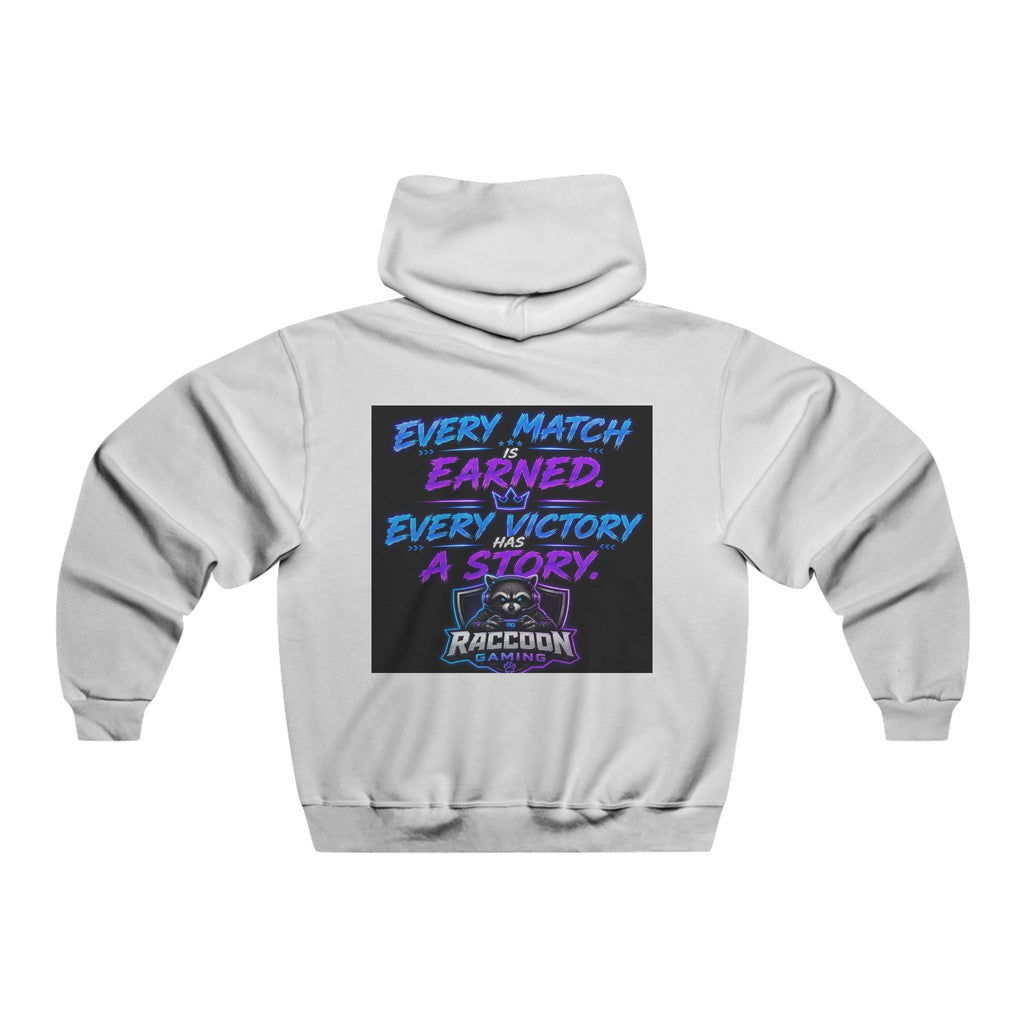 Gaming Raccoon Hoodie — Neon Retro Esports Sweatshirt ("Every Match Earned, Every Victory a Story")