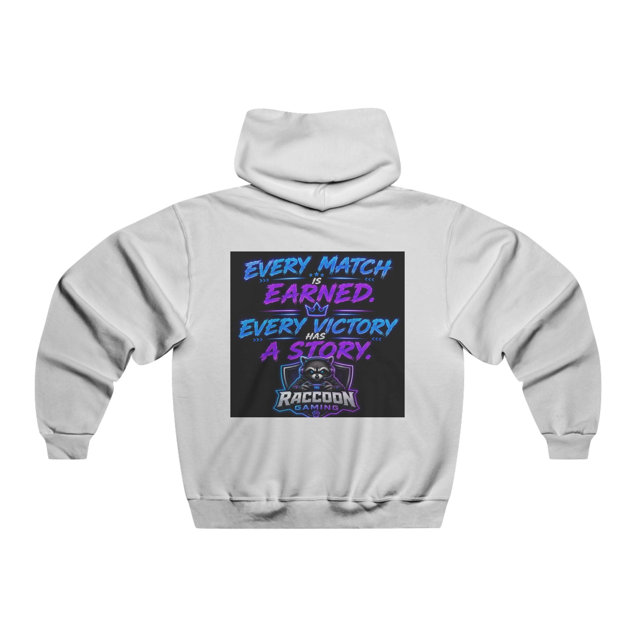 Gaming Raccoon Hoodie — Neon Retro Esports Sweatshirt ("Every Match Earned, Every Victory a Story")