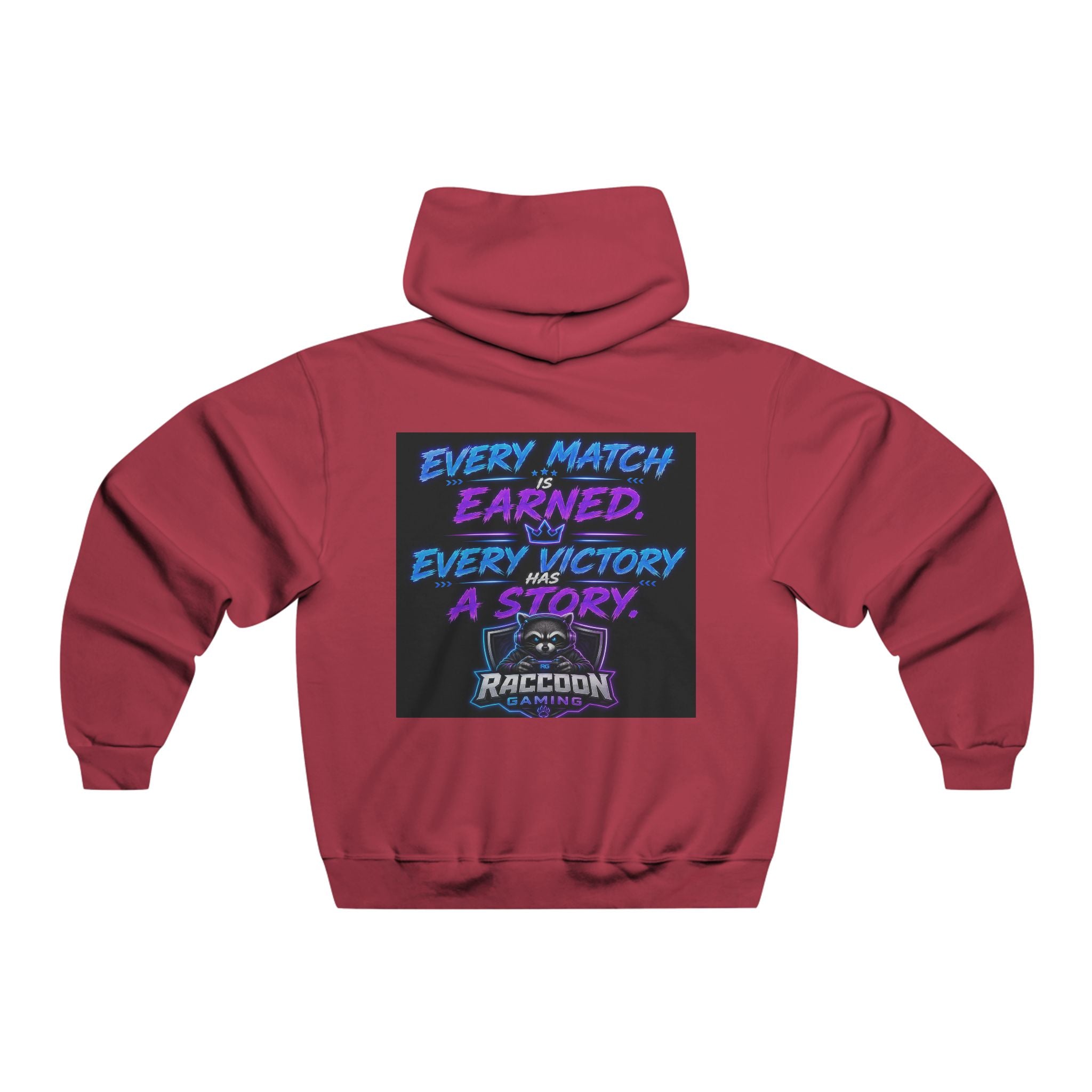 Gaming Raccoon Hoodie — Neon Retro Esports Sweatshirt ("Every Match Earned, Every Victory a Story")