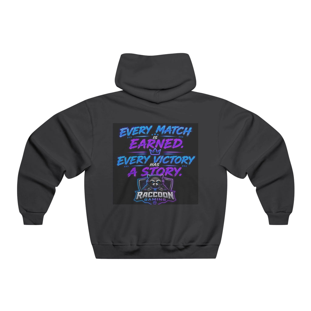 Gaming Raccoon Hoodie — Neon Retro Esports Sweatshirt ("Every Match Earned, Every Victory a Story")