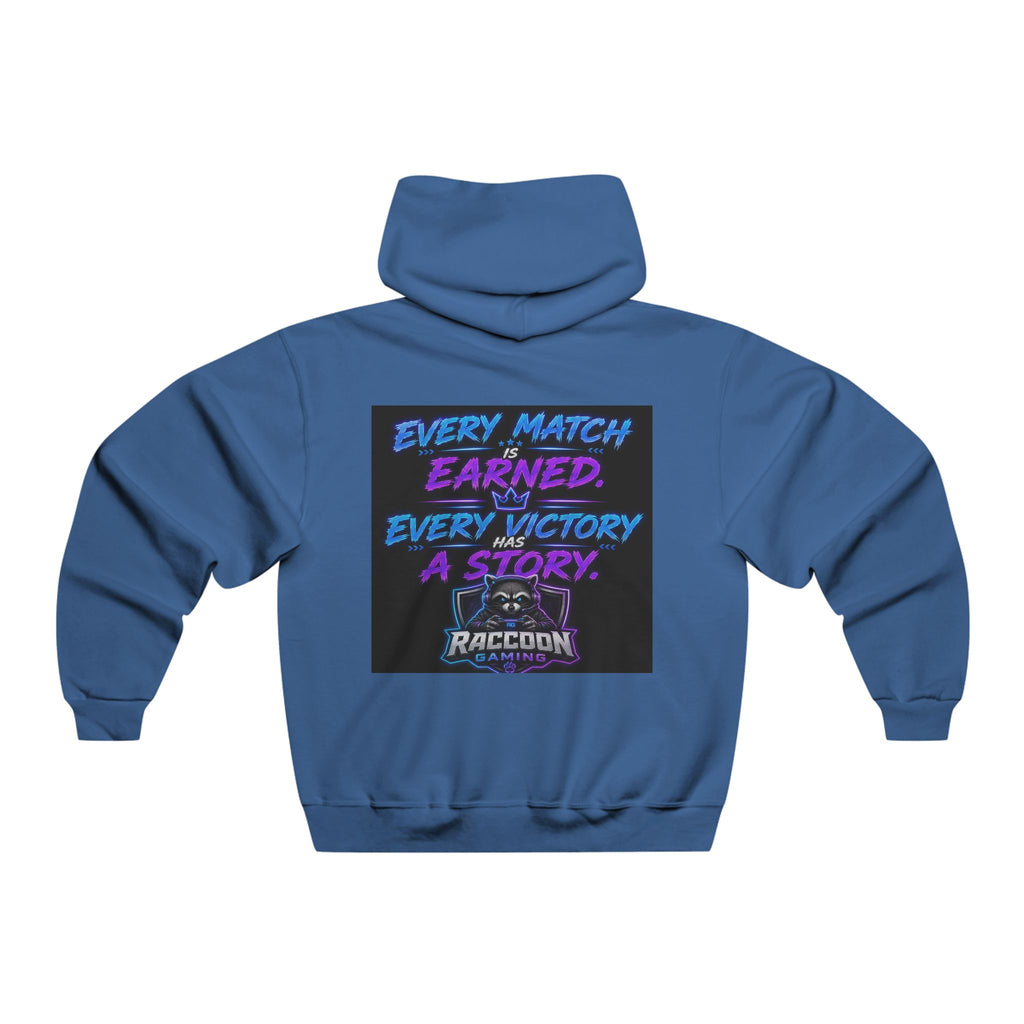 Gaming Raccoon Hoodie — Neon Retro Esports Sweatshirt ("Every Match Earned, Every Victory a Story")