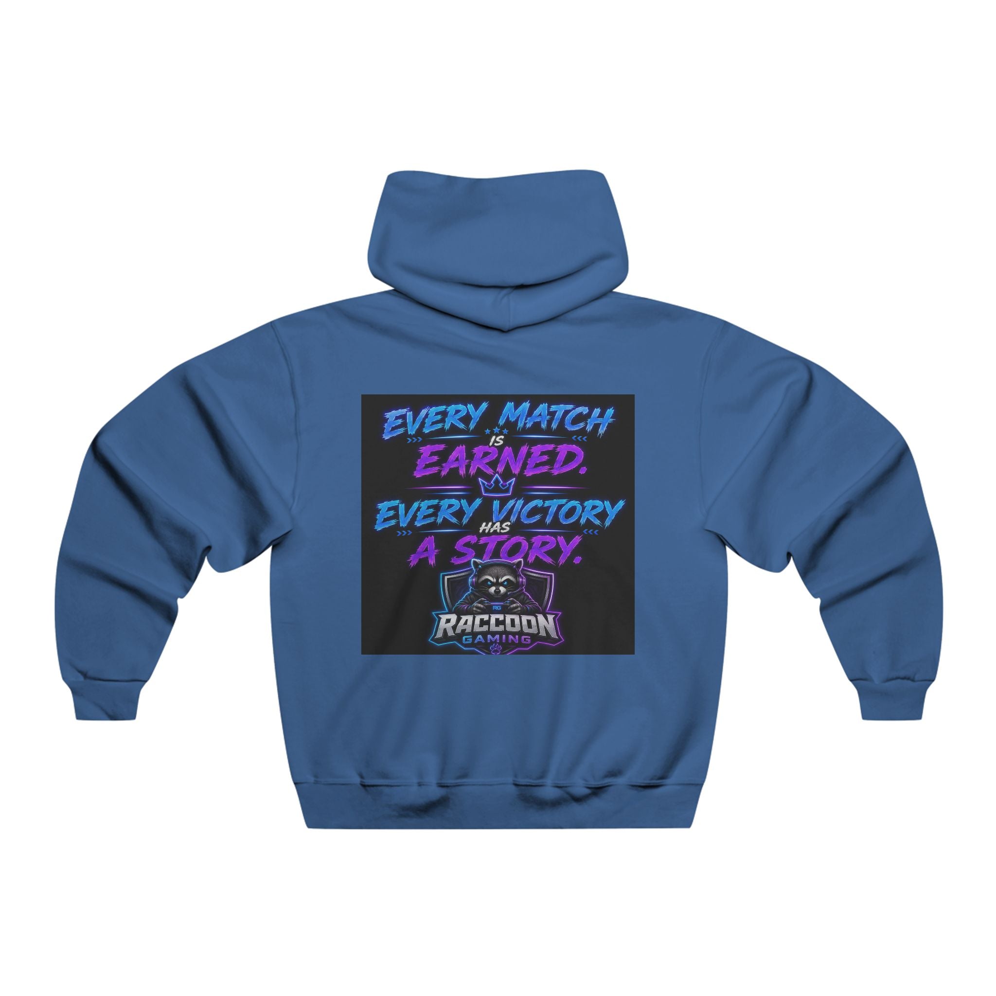 Gaming Raccoon Hoodie — Neon Retro Esports Sweatshirt ("Every Match Earned, Every Victory a Story")
