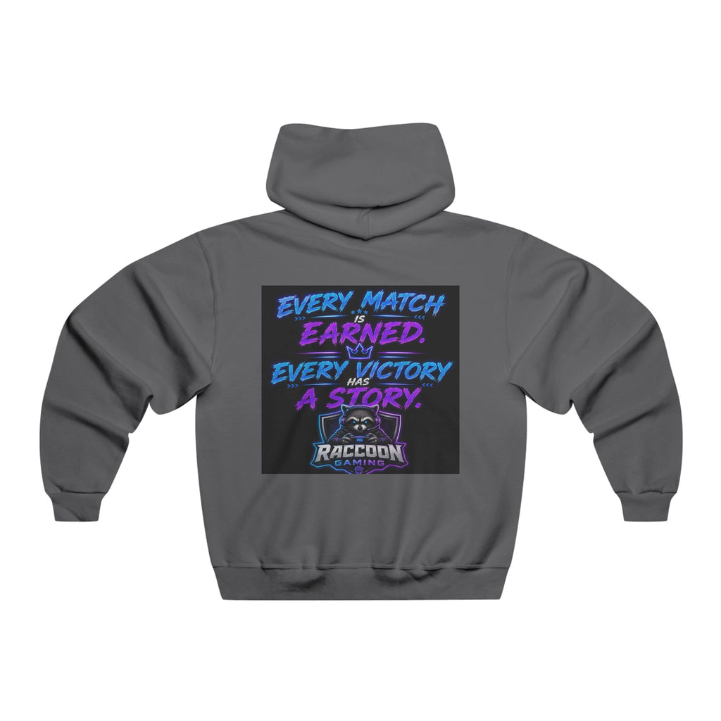 Gaming Raccoon Hoodie — Neon Retro Esports Sweatshirt ("Every Match Earned, Every Victory a Story")
