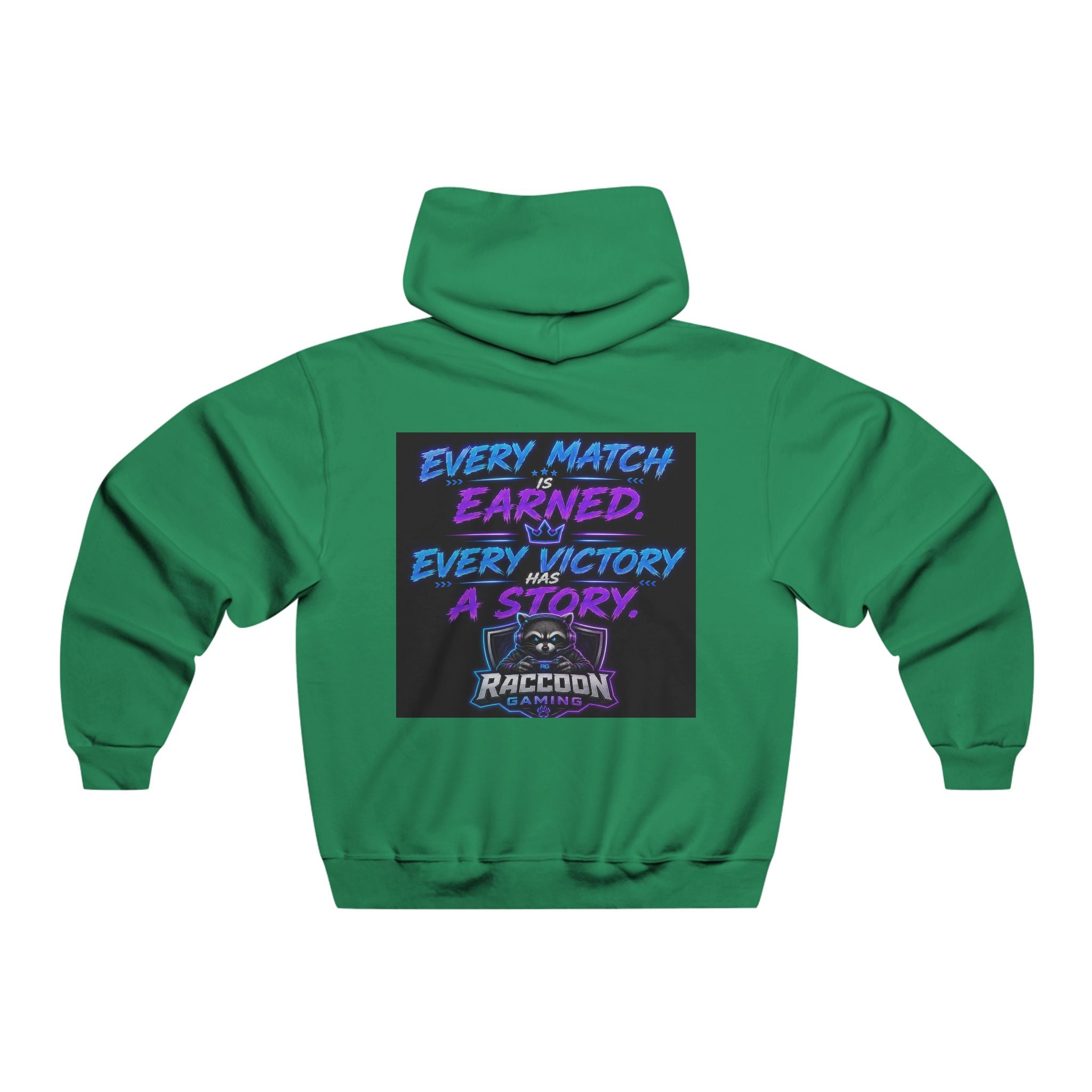 Gaming Raccoon Hoodie — Neon Retro Esports Sweatshirt ("Every Match Earned, Every Victory a Story")