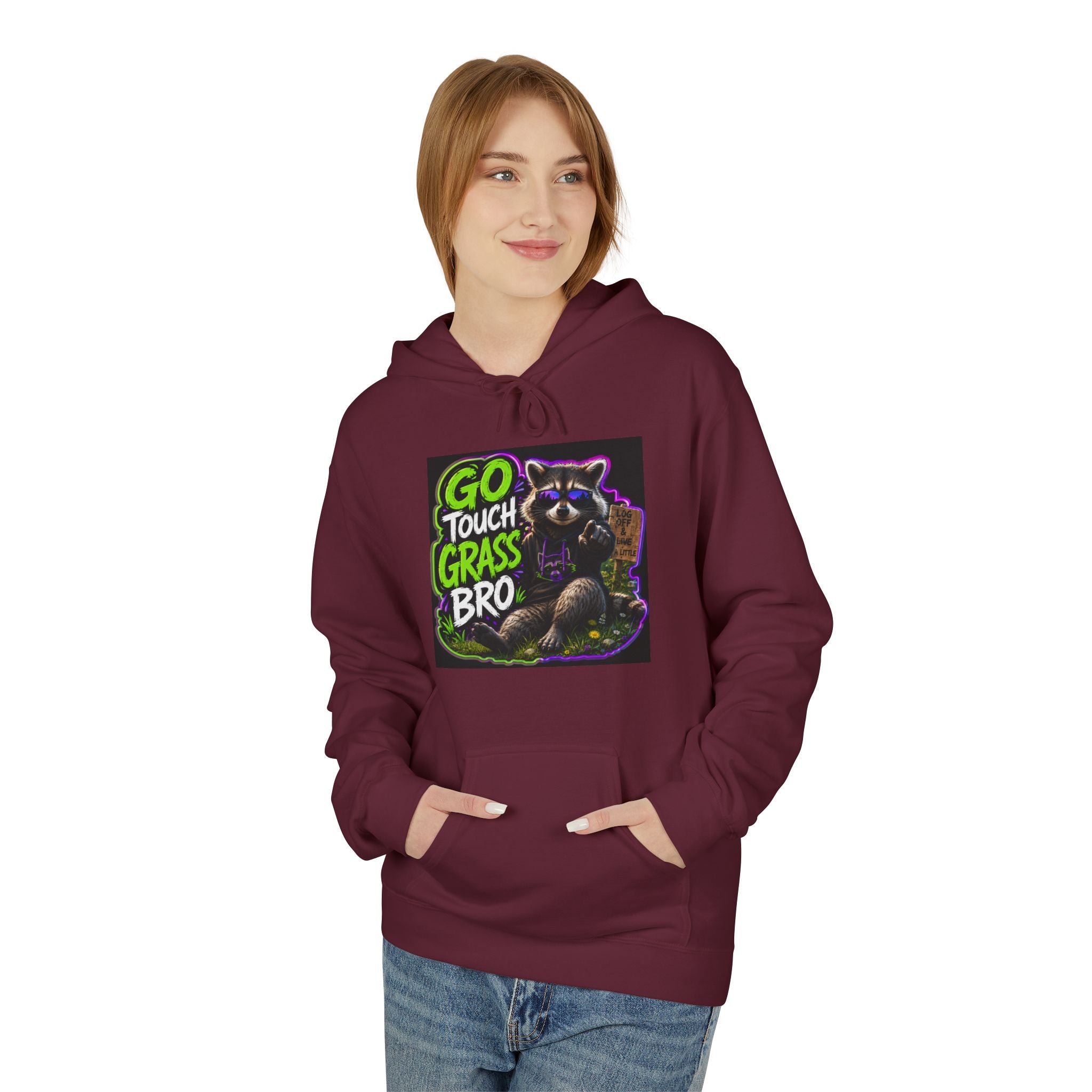 Go Touch Grass Bro Hoodie – Funny Green Text & Gamer Frog Graphic Pullover