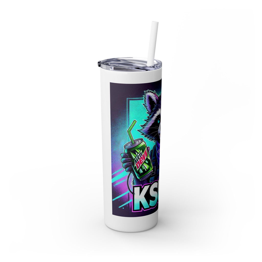 20oz Skinny Tumbler – Neon Gamer Raccoon Design with Straw (KSUE8)