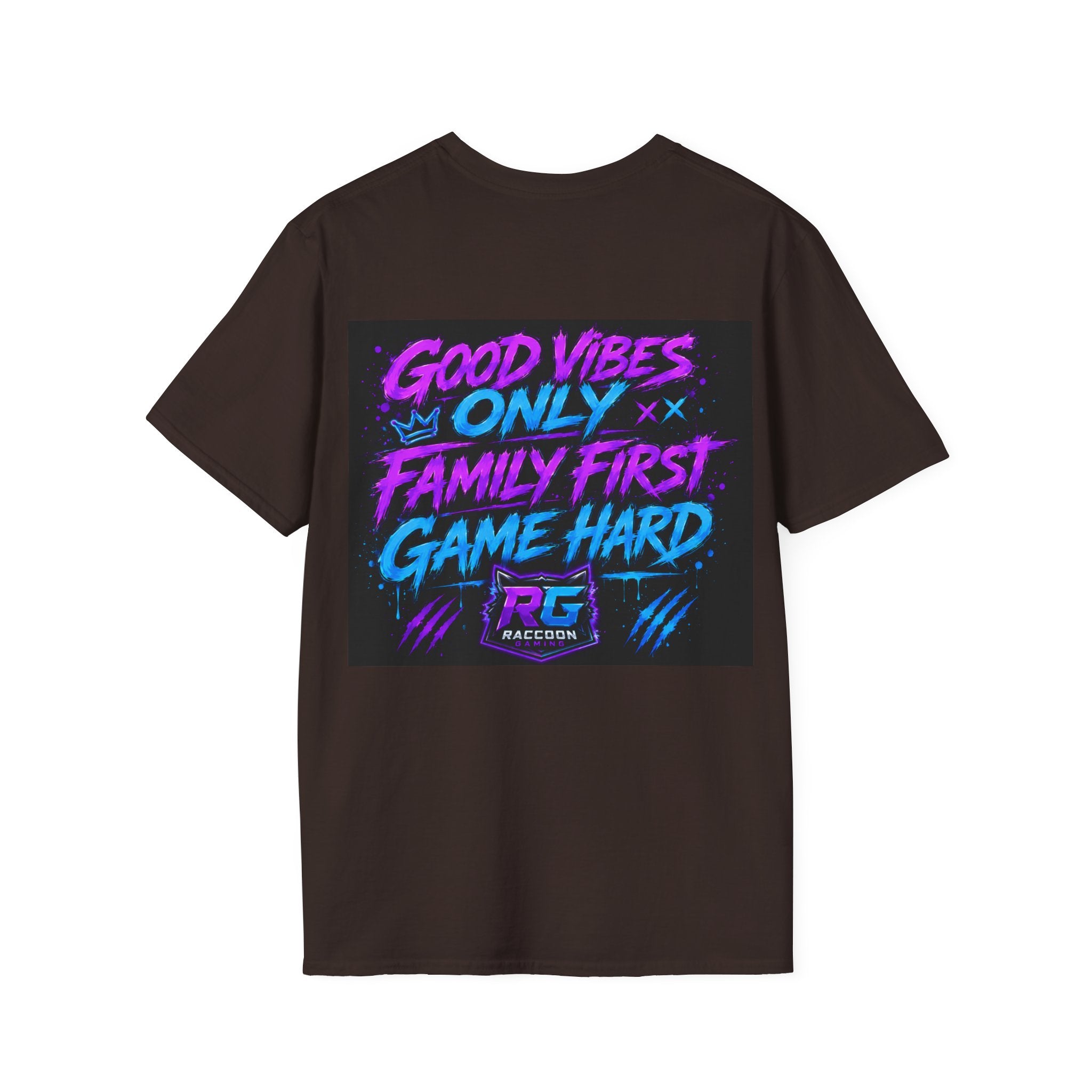 Raccoon Neon Graphic T-Shirt — "Good Vibes Only" Retro Gamer Streetwear