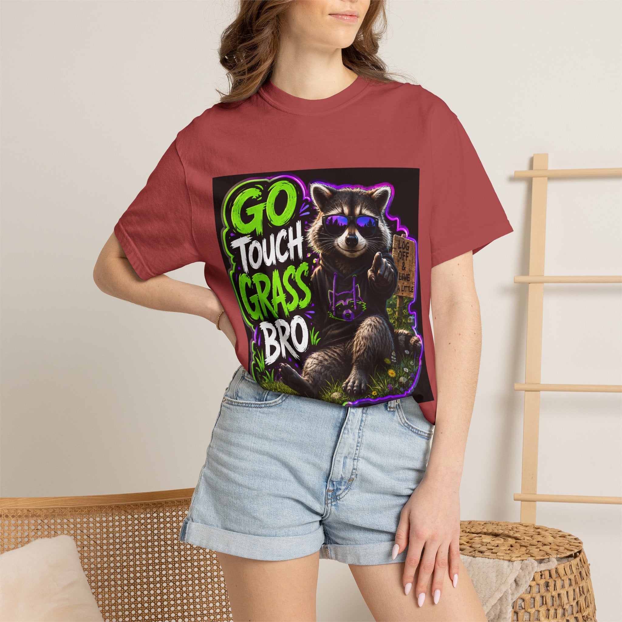 Raccoon 'Go Touch Grass Bro' Graphic T-Shirt