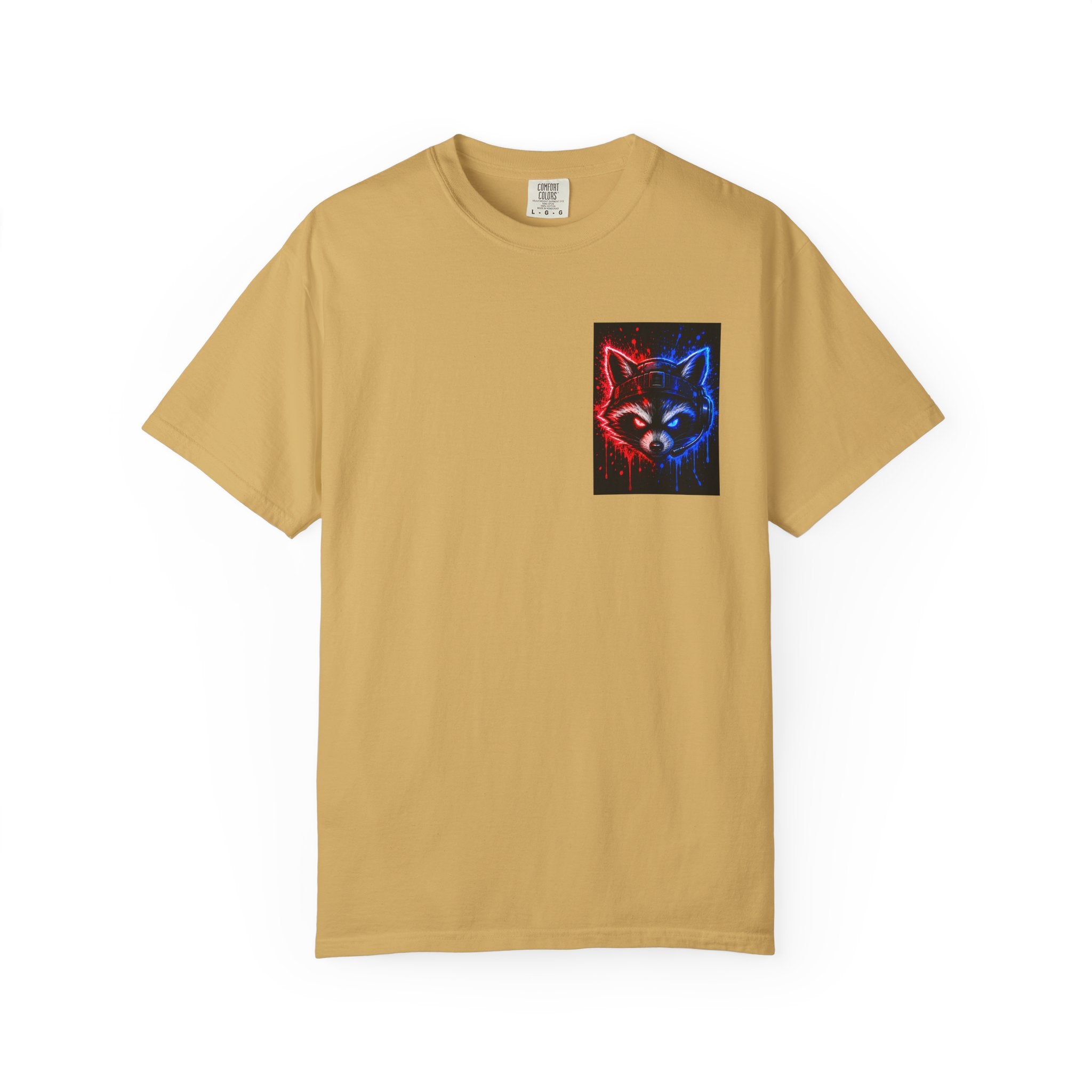 Raccoon Gaming Neon Poster T-Shirt — "Look In, Speak Up, Shine Out" Motivational Tee
