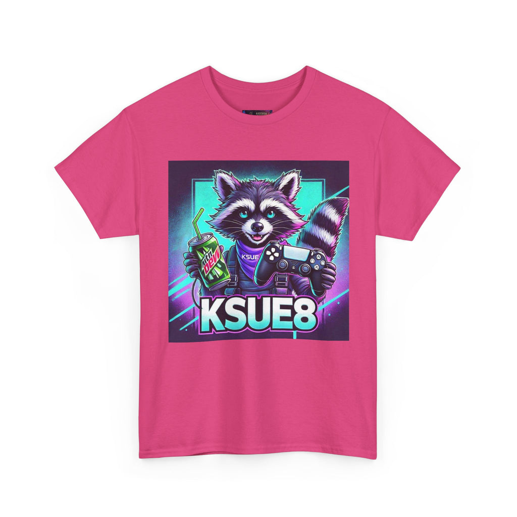 Raccoon Gamer Graphic Tee — 'KSUE8' Neon Retro Gaming T-Shirt
