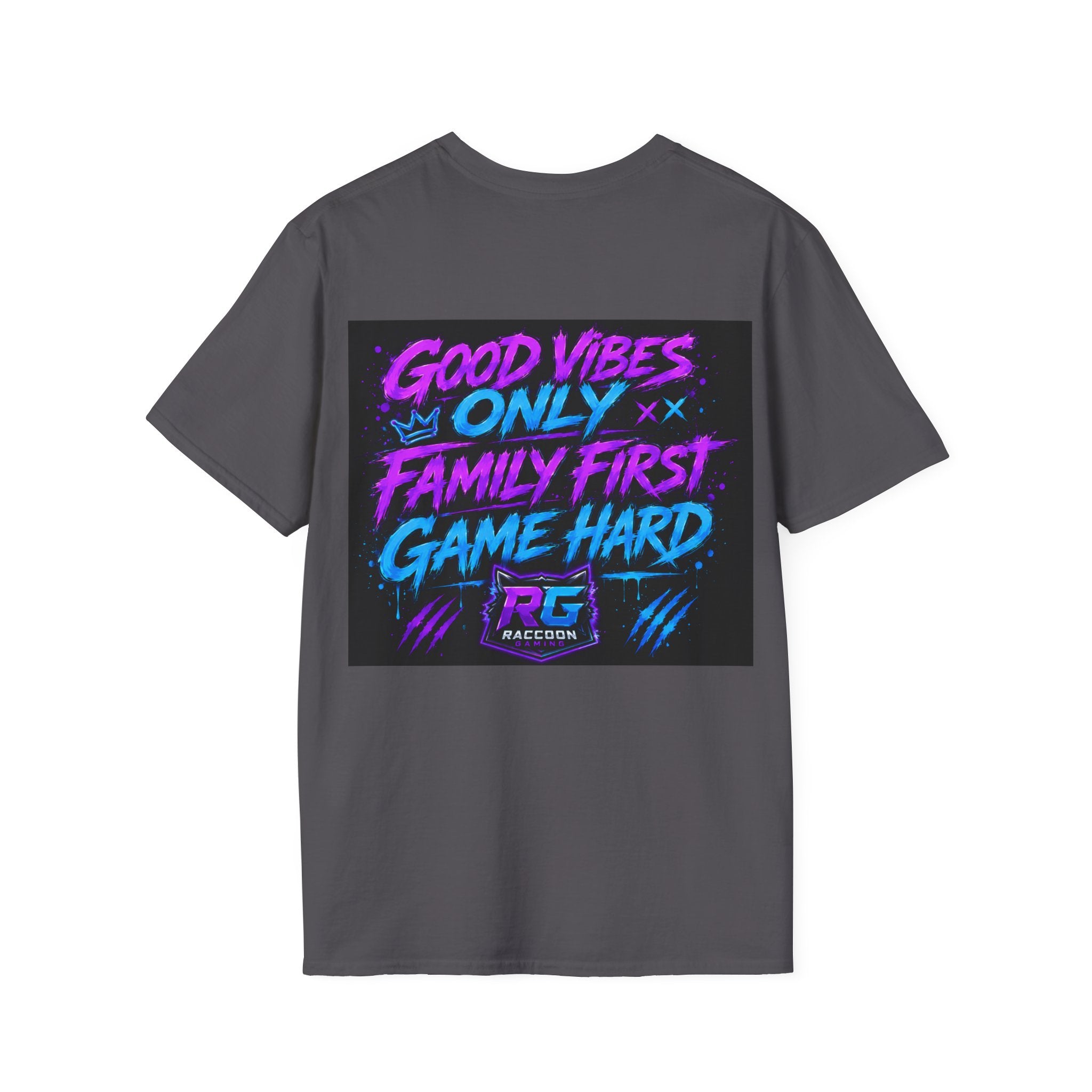 Raccoon Neon Graphic T-Shirt — "Good Vibes Only" Retro Gamer Streetwear