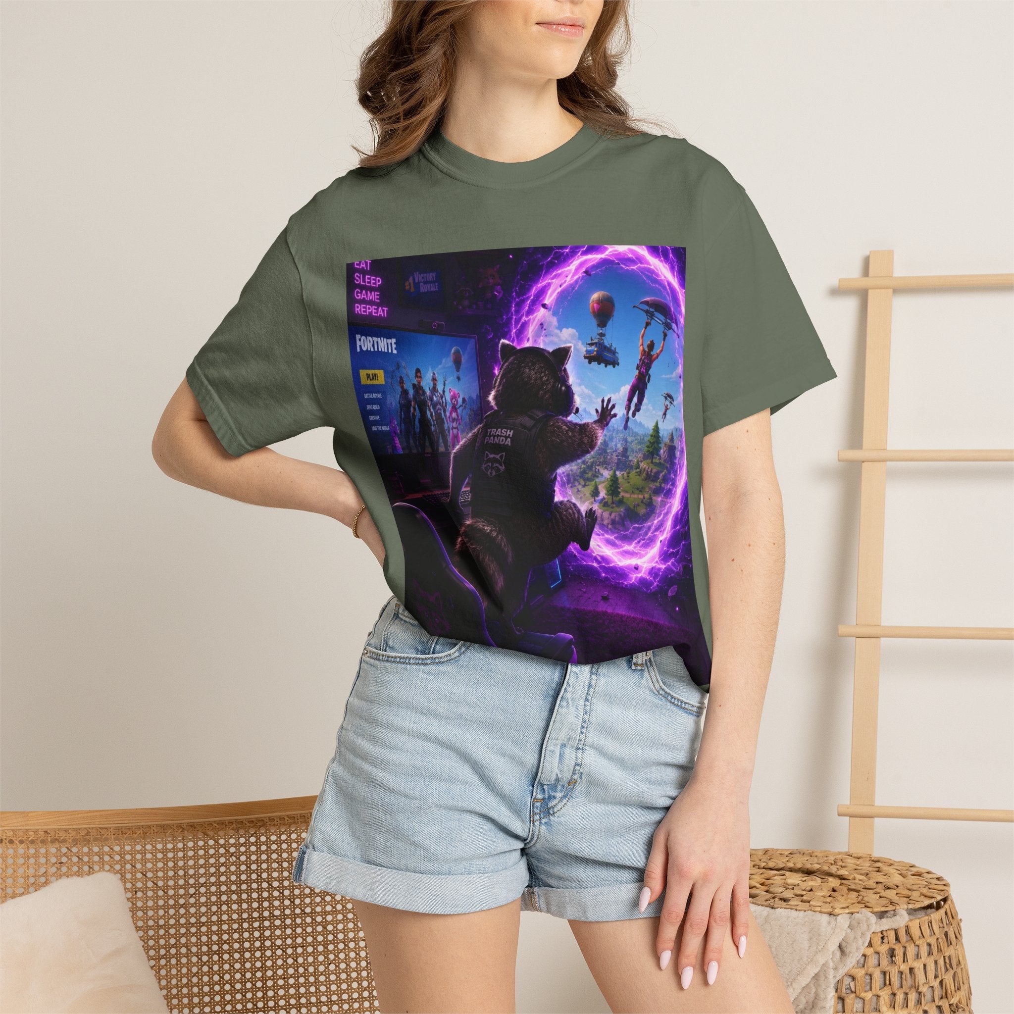 T-Shirt — Fortnite Portal Graphic Tee (Raccoon Watching Portal)