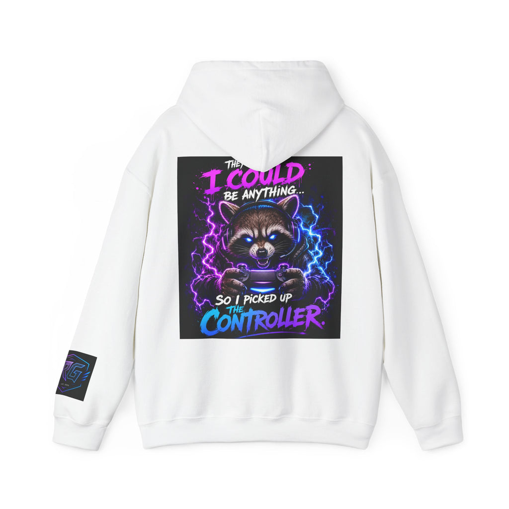 Gaming Hoodie — “I Could Be Anything… So I Picked up the Controller” Raccoon Gamer Sweatshirt