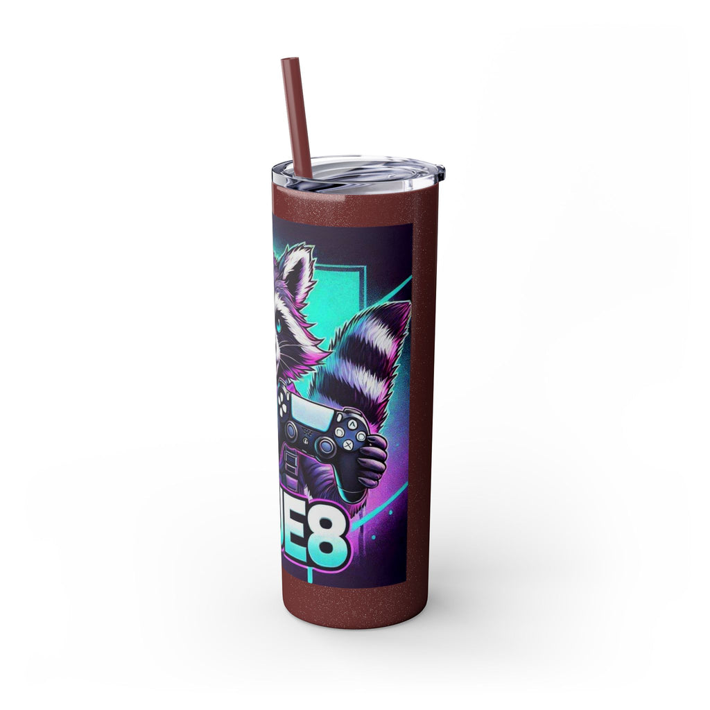 20oz Skinny Tumbler – Neon Gamer Raccoon Design with Straw (KSUE8)