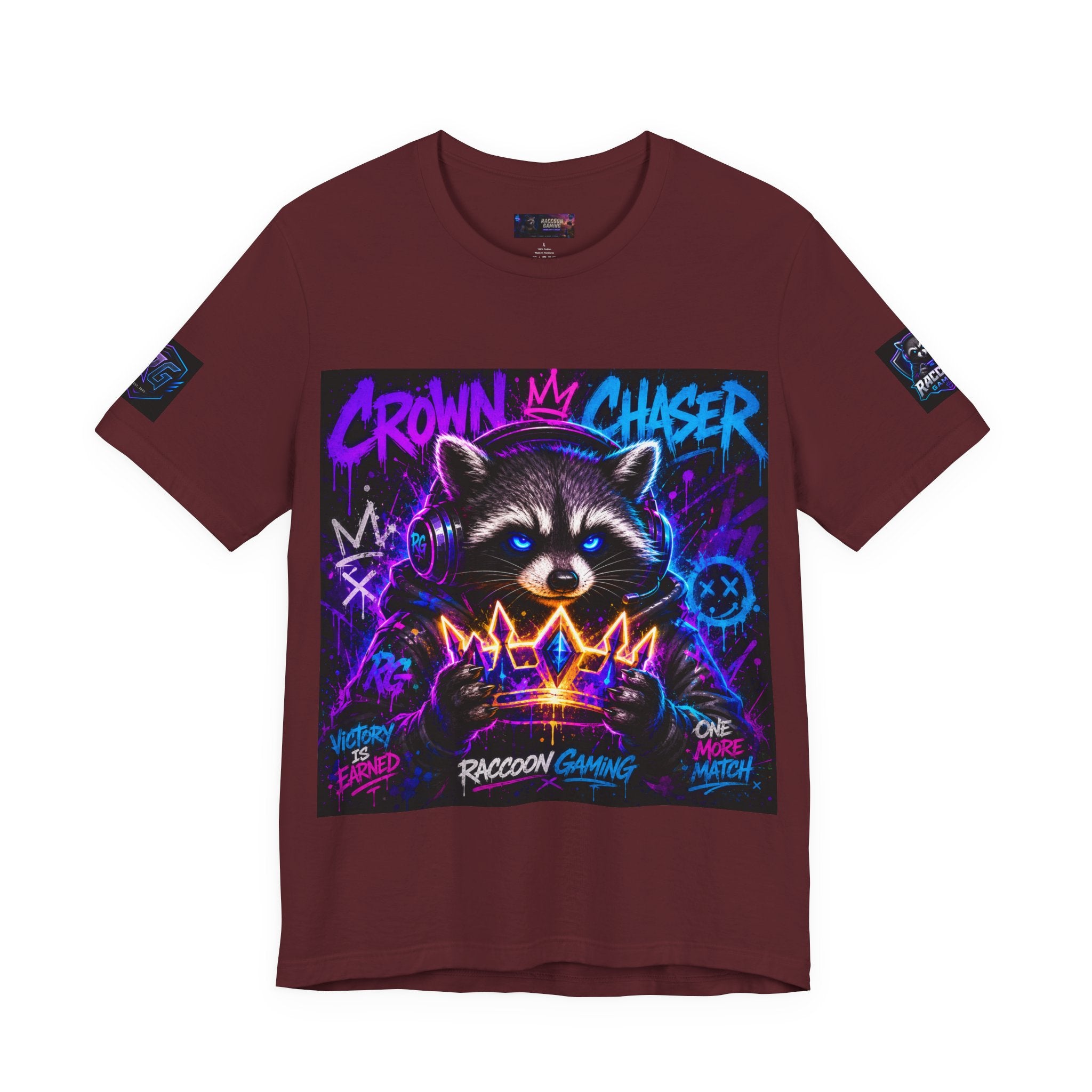 Crown Chaser Raccoon Gaming Tee — "Every Match is Earned" Gamer T-Shirt