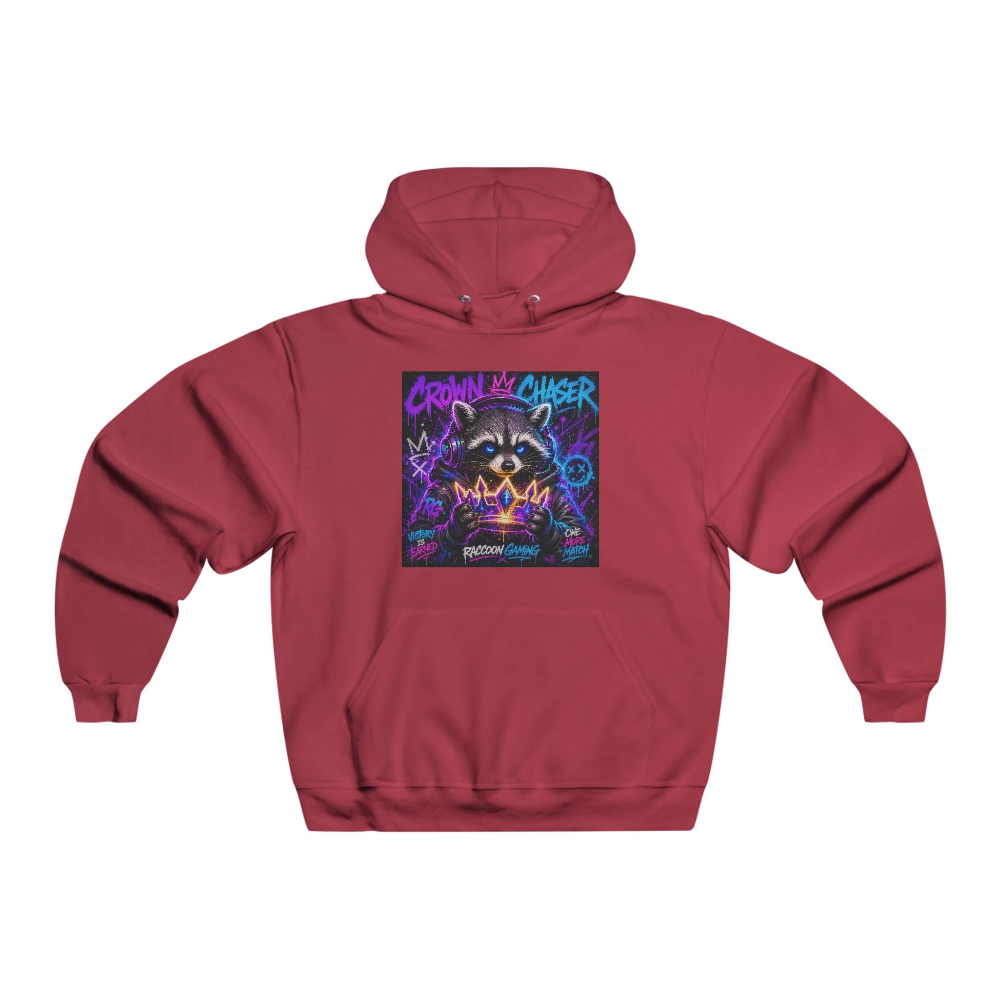 Gaming Raccoon Hoodie — Neon Retro Esports Sweatshirt ("Every Match Earned, Every Victory a Story")