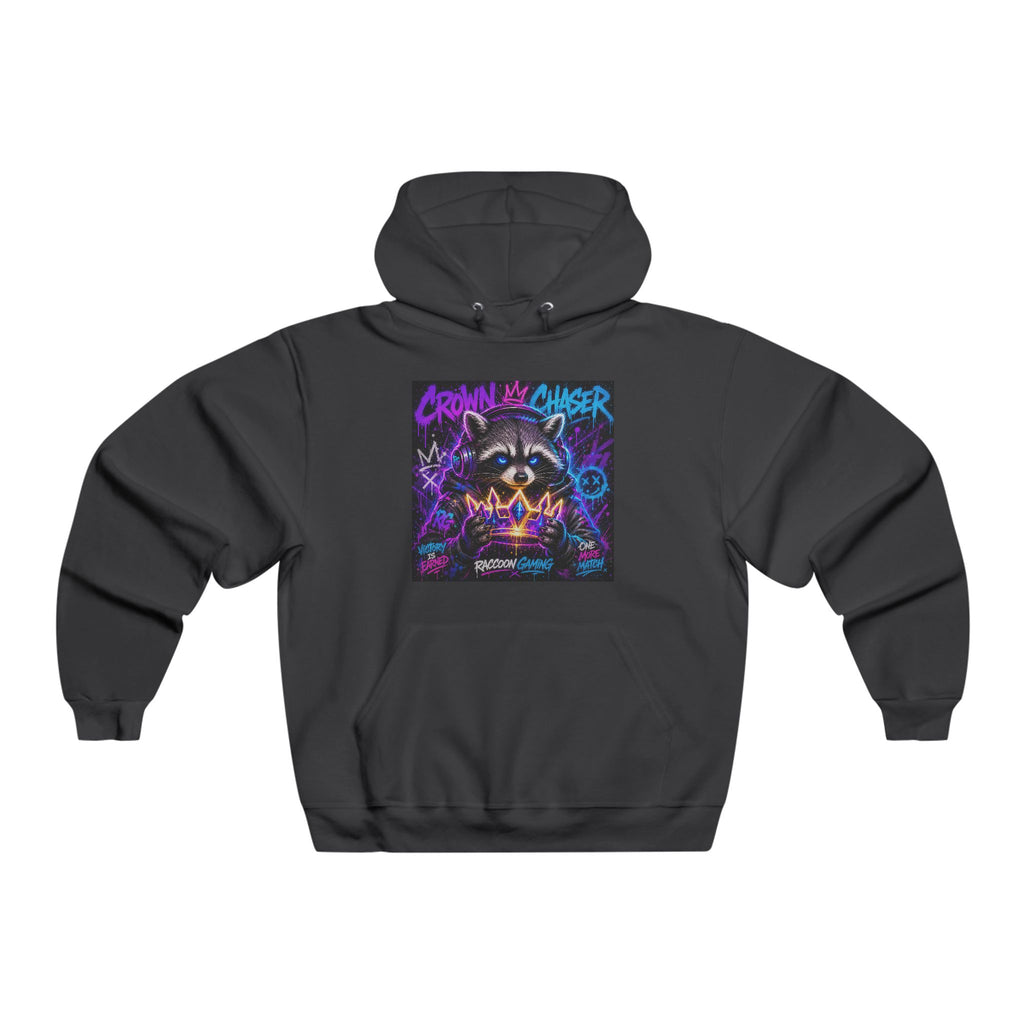 Gaming Raccoon Hoodie — Neon Retro Esports Sweatshirt ("Every Match Earned, Every Victory a Story")