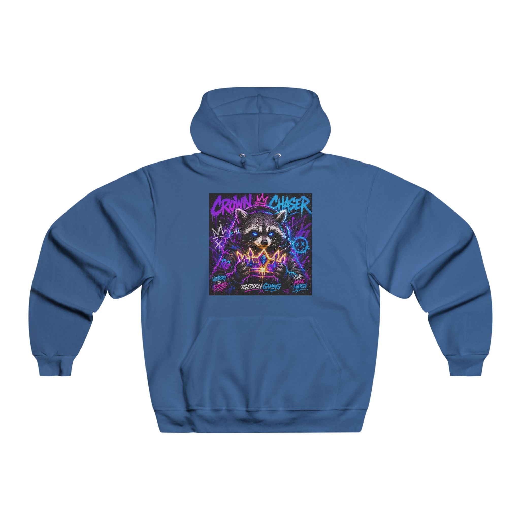 Gaming Raccoon Hoodie — Neon Retro Esports Sweatshirt ("Every Match Earned, Every Victory a Story")