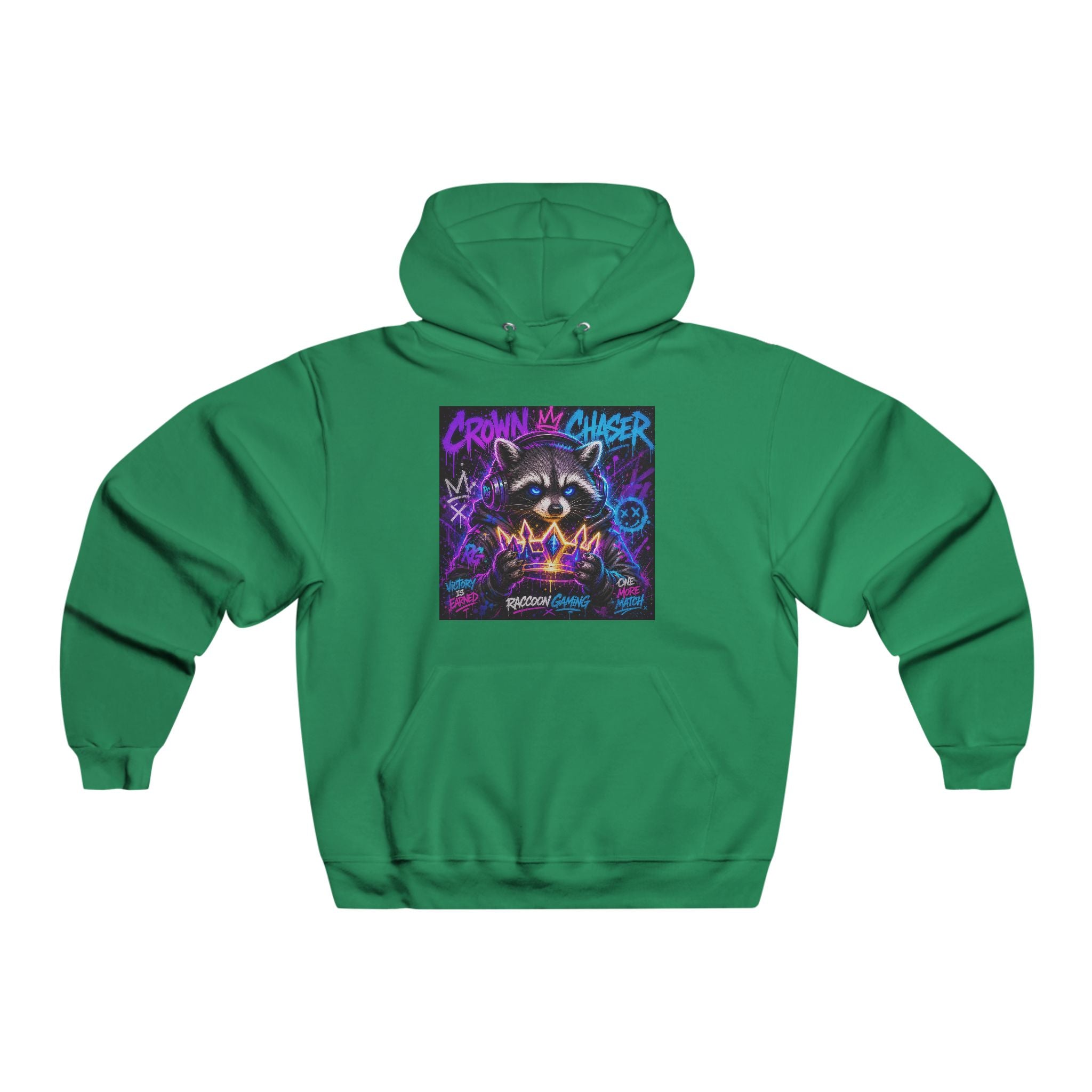 Gaming Raccoon Hoodie — Neon Retro Esports Sweatshirt ("Every Match Earned, Every Victory a Story")