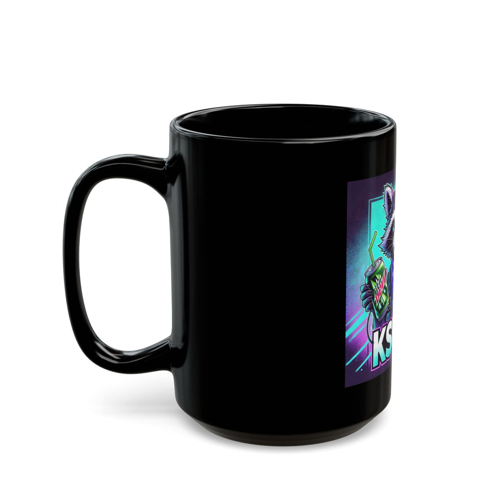 Gamer Raccoon Black Mug — KSUE8 Gaming Controller & Energy Drink Design (11oz/15oz)