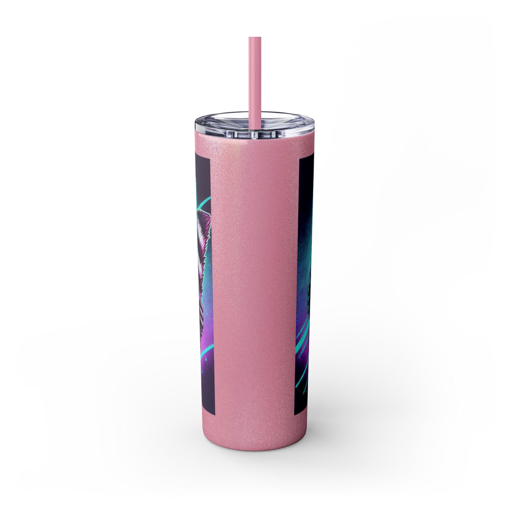 20oz Skinny Tumbler – Neon Gamer Raccoon Design with Straw (KSUE8)