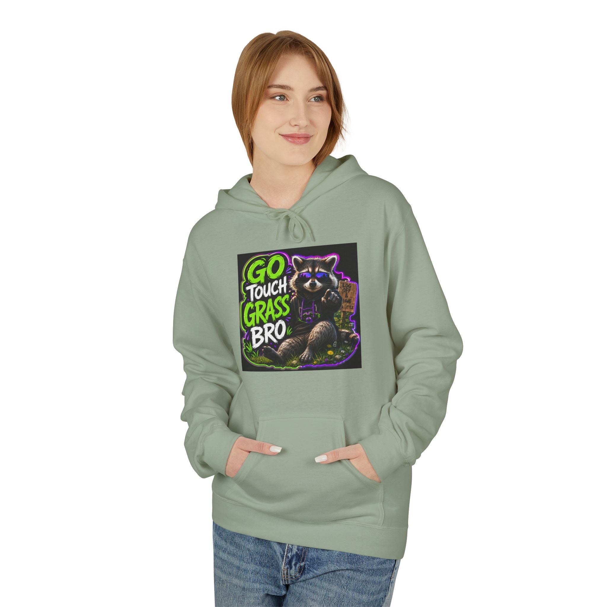 Go Touch Grass Bro Hoodie – Funny Green Text & Gamer Frog Graphic Pullover