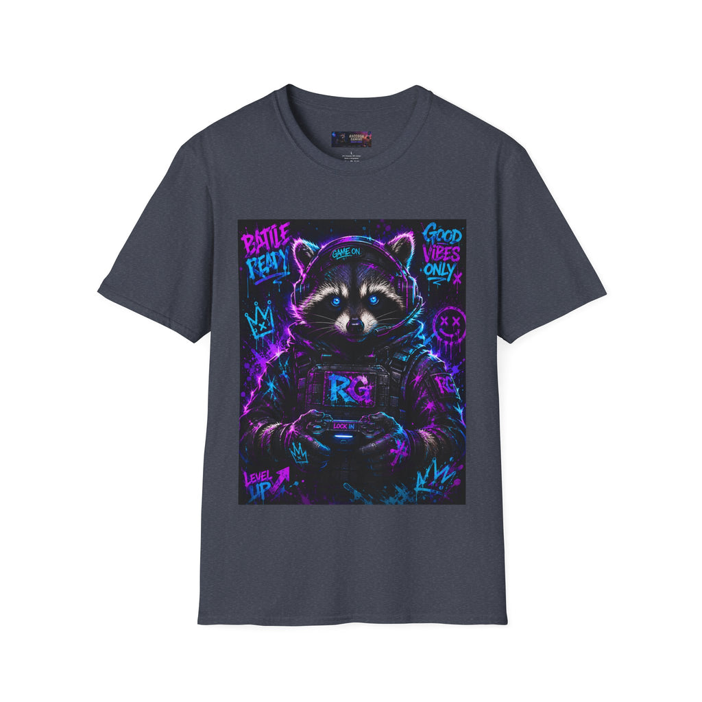 Raccoon Neon Graphic T-Shirt — "Good Vibes Only" Retro Gamer Streetwear