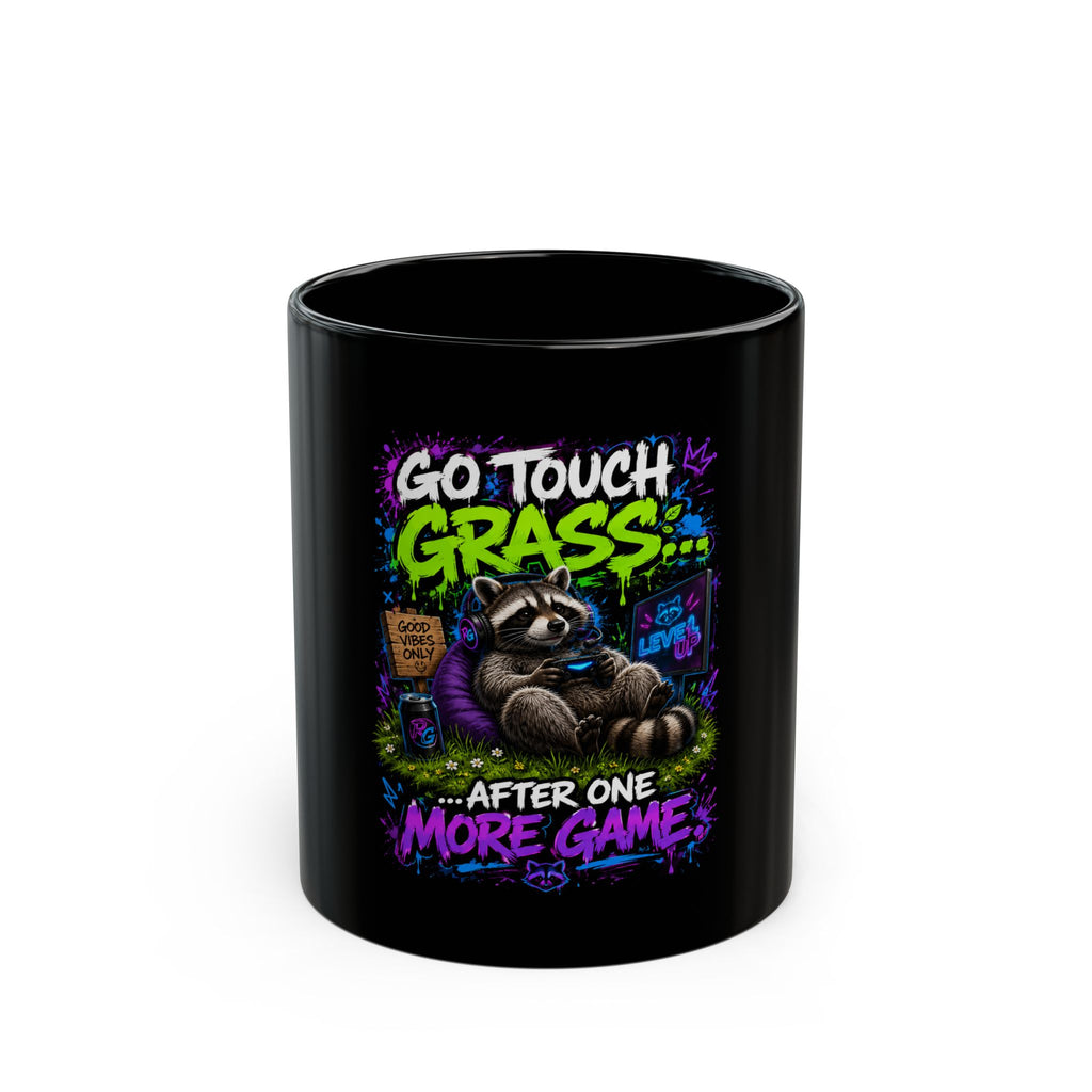 Gamer Sloth Mug — "Go Touch Grass... After One More Game" Black Coffee Cup (11oz/15oz)