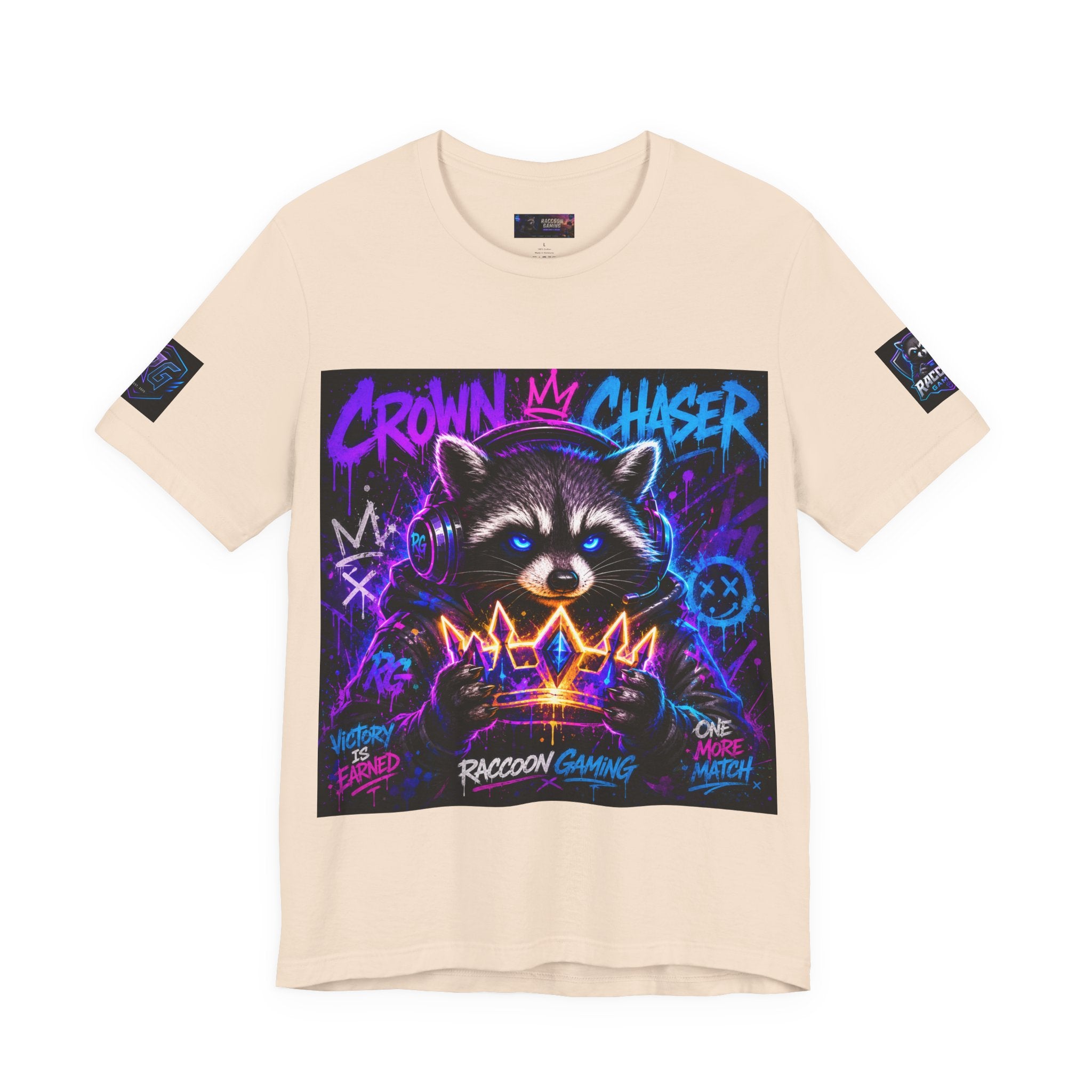 Crown Chaser Raccoon Gaming Tee — "Every Match is Earned" Gamer T-Shirt