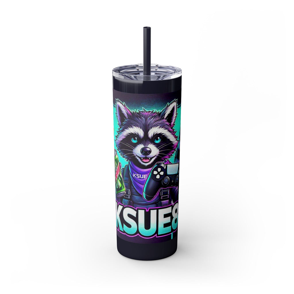 20oz Skinny Tumbler – Neon Gamer Raccoon Design with Straw (KSUE8)