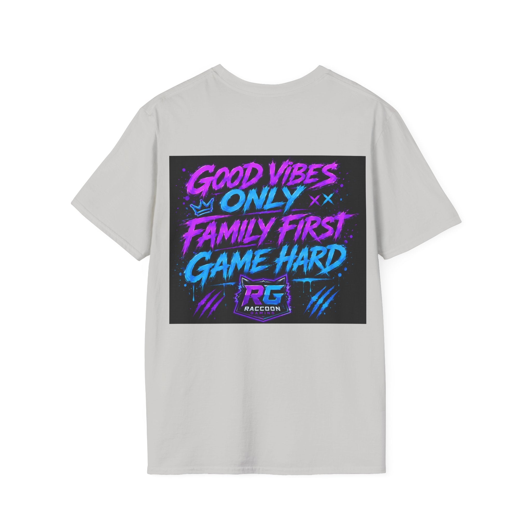Raccoon Neon Graphic T-Shirt — "Good Vibes Only" Retro Gamer Streetwear