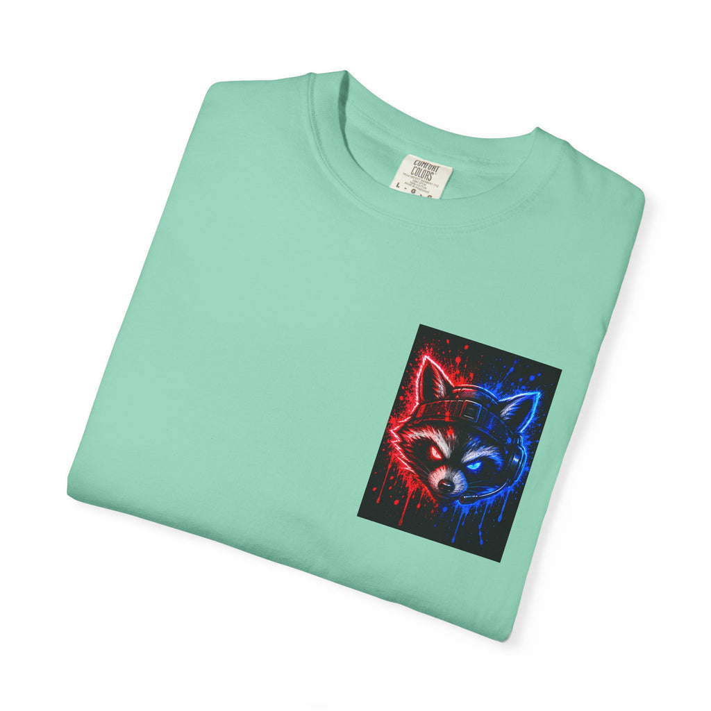 Raccoon Gaming Neon Poster T-Shirt — "Look In, Speak Up, Shine Out" Motivational Tee