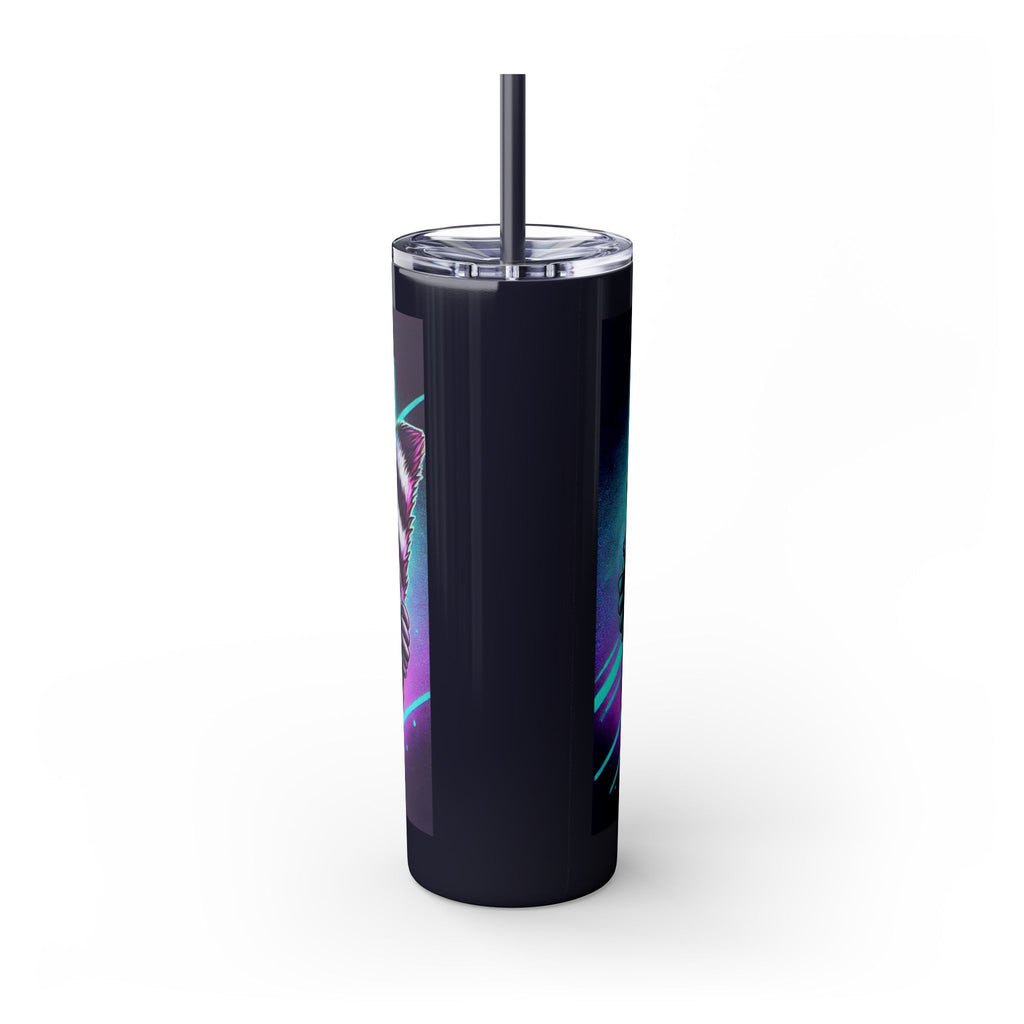 20oz Skinny Tumbler – Neon Gamer Raccoon Design with Straw (KSUE8)