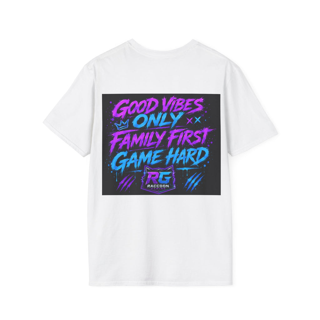 Raccoon Neon Graphic T-Shirt — "Good Vibes Only" Retro Gamer Streetwear