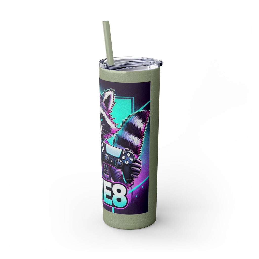 20oz Skinny Tumbler – Neon Gamer Raccoon Design with Straw (KSUE8)
