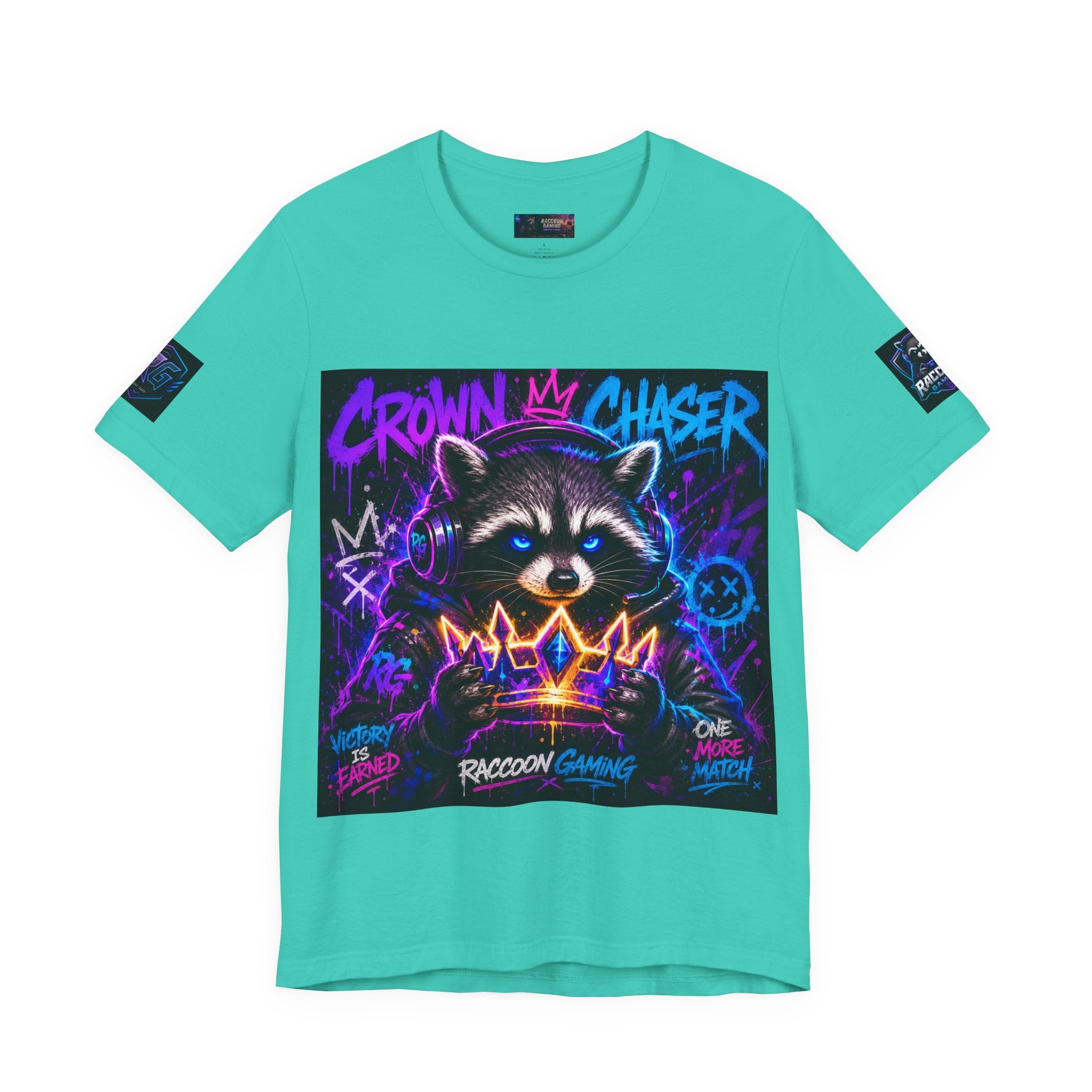 Crown Chaser Raccoon Gaming Tee — "Every Match is Earned" Gamer T-Shirt