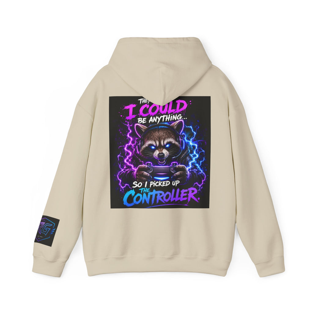 Gaming Hoodie — “I Could Be Anything… So I Picked up the Controller” Raccoon Gamer Sweatshirt