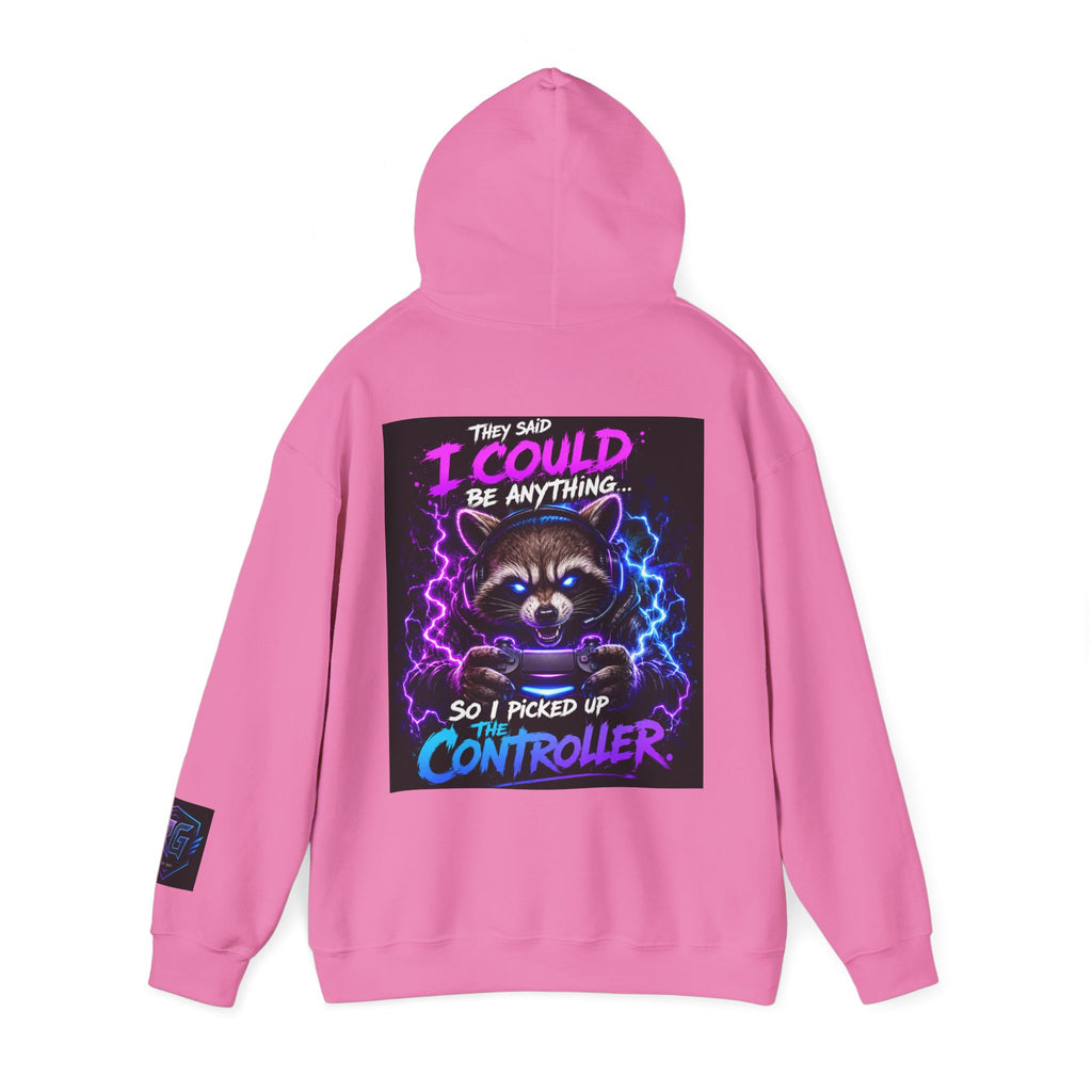 Gaming Hoodie — “I Could Be Anything… So I Picked up the Controller” Raccoon Gamer Sweatshirt