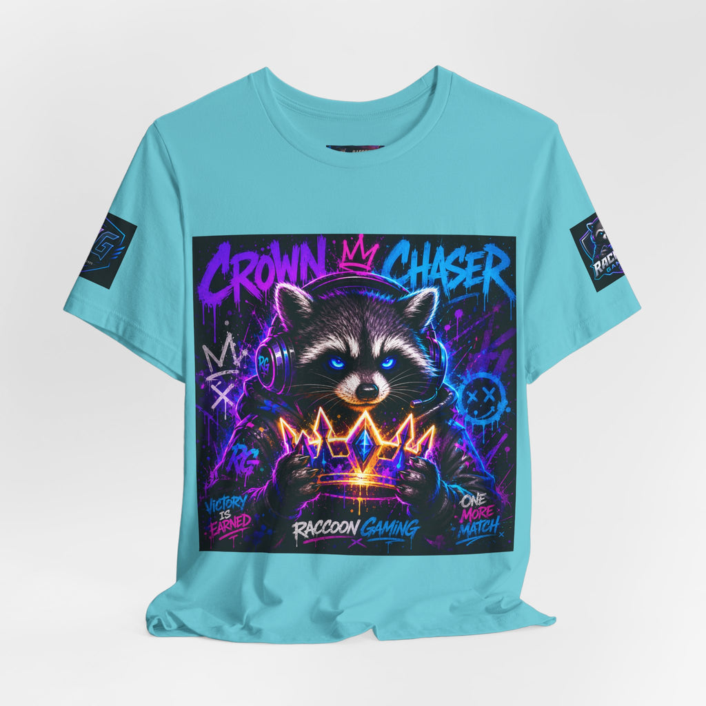 Crown Chaser Raccoon Gaming Tee — "Every Match is Earned" Gamer T-Shirt